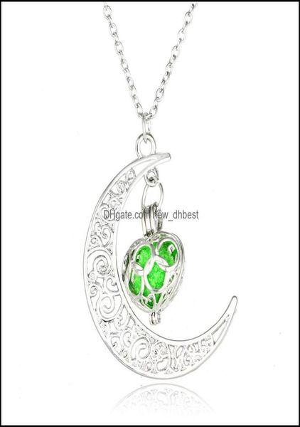 

pendant necklaces pendants jewelry new heart shape essential oil diffuser hollow floating aromatherapy locket moon necklace for wo2383974, Silver