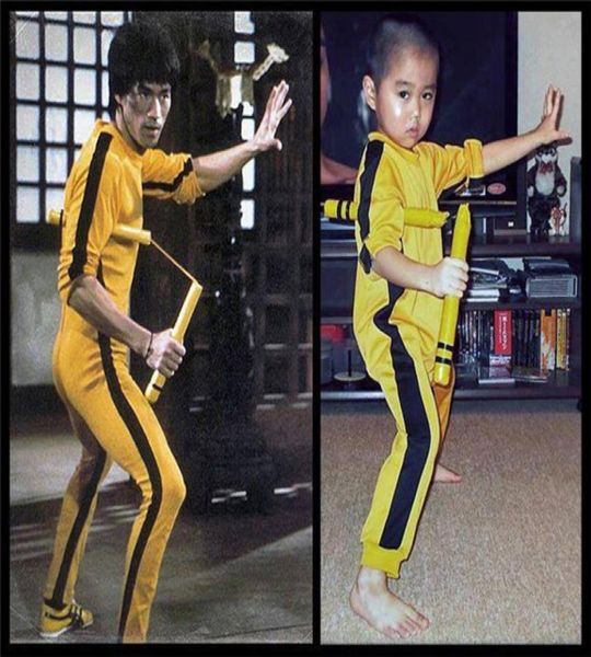 

bruce lee jumpsuit jeet kune do game of death costume jumpsuit bruce lee classic yellow kung fu uniforms cosplay jkd nunchaku set8830292, Black;red