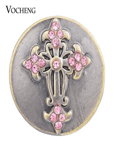 

vocheng noosa snap jewelry 18mm white pink cross metal bronze button vn13732801464