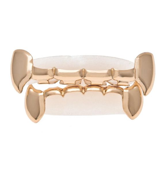 

fang grillz set 24k rose gold plated half teeth dracula vampire fangs slim grills gold bottom grillz teeth set6326091, Black