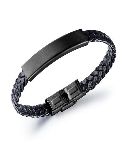 

fashion jewelry mens black charm handmade braid leather bracelet finding stainless steel design diy punk hip hop bracelets for men1467991, Golden;silver