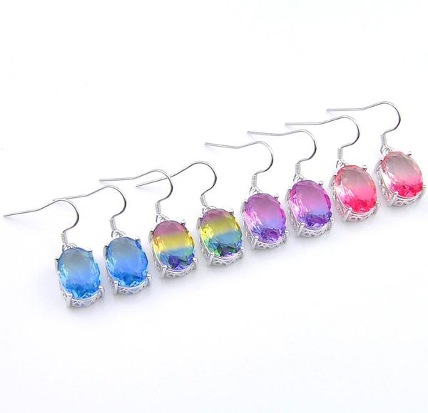 

luckyshine 4 pair lot new fashion ellipse women earrings tourmaline crystal zirconia 925 silver for women drop earrings jewelry9933902