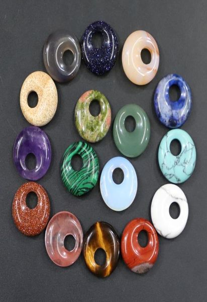 

18mm assorted natural stone crystal gogo donut charms rose quartz pendants safety button beads for jewelry making whole2772438, Bronze;silver