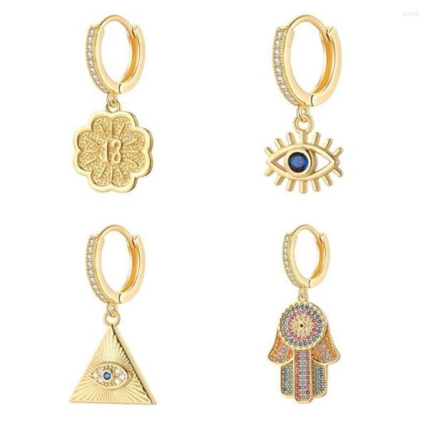 

hoop earrings religious evil blue eye dangle earring for women jewelry flower hand copper pave cz fashion accessories8145569, Golden;silver