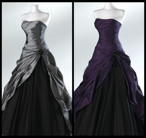 

purple and black ball gown gothic wedding dresses for brides strapless grey floor length actual picture bridal gowns vestidos de n7359814, White