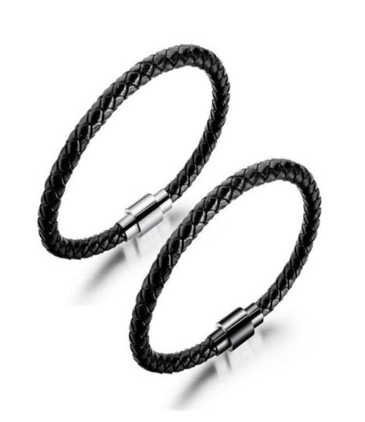 

designer mens charm black leather bracelets fashion braided magnetic buckle hip hop jewelry punk men handmade bracelet for gifts558850278, Golden;silver