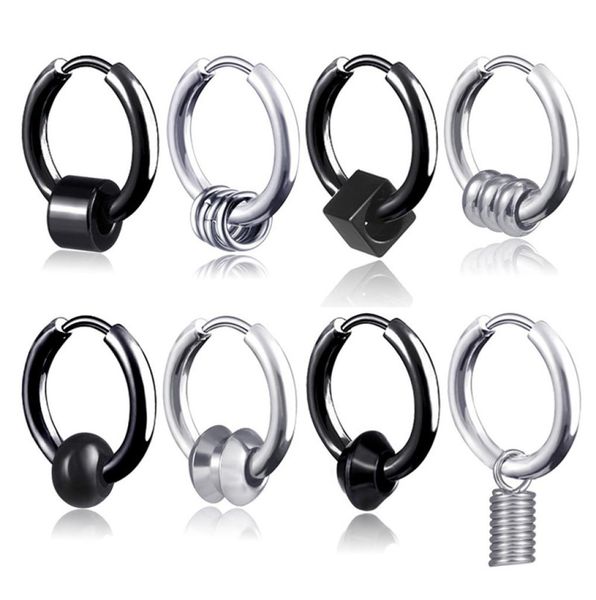 

clip on stainless steel hoop earrings ring spring black women mens ear rings hip hop fashion jewelry will and sandy gift7936000, Golden;silver