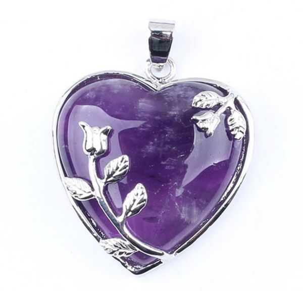 

7 chakra crystal heart shaped natural stone pendants healing chakra reiki love charm bulk for jewelry making amethyst turquoise4663889, Silver