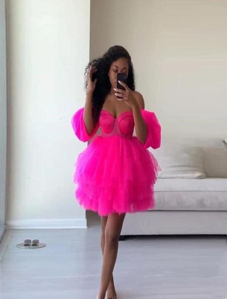 

short puffy tulle homecoming dresses sweetheart off shoulder cocktail party gonws zipper back club wear women prom dress m2367184585, Blue;pink
