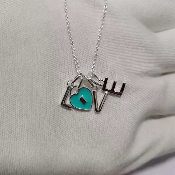 

high version tiffay s925love heart-shaped enamel pendant love lock small fashion necklace star the same collar chain, Black