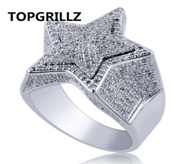 

rillz hip hop five star rings men39s gold silver color iced out cubic zircon jewelry ring gifts2498588