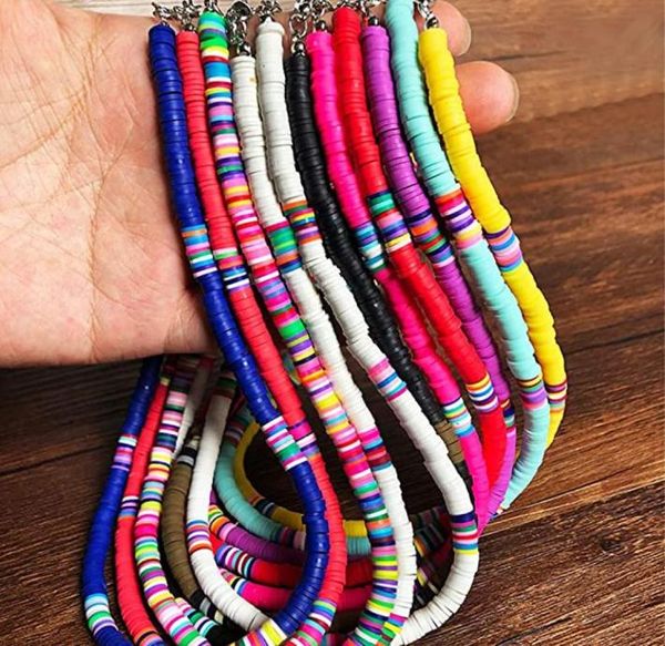 

surfer choker boho jewelry lightweight colorful african vinyl disc beads necklace for women girls2242552, Golden;silver