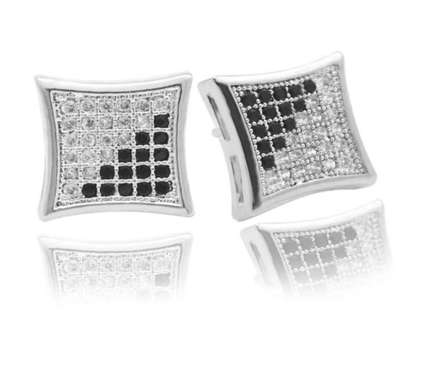 

hip hop full diamonds ear studs for men geometry black rhinestone gold stud earrings alloy diamond square jewelry5689639, Golden;silver