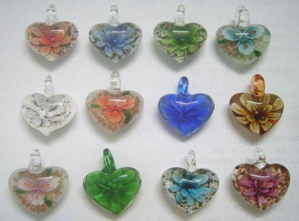 

10pcslot multicolor heart murano lampwork glass pendants jewelry accessory for diy craft gift pg016100525, Silver