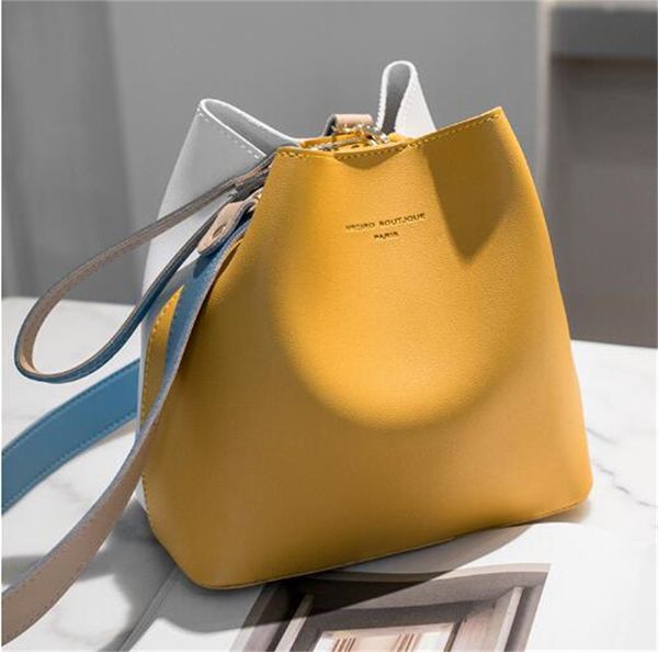 

2023 new mother and child bag carrying women's bag contrast water bucket bag korean wide shoulder strap one shoulder crossbody bag
