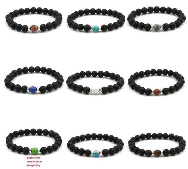 

10 colors natural black lava stone beads elastic bracelet essential oil diffuser bracelet volcanic rock beaded hand strings5666196