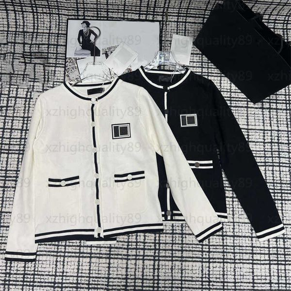 

designer jumper womens sweaters women cardigan jacket letter pocket button striped knitted fashionable long sleeve jackets designers sweater, White;black