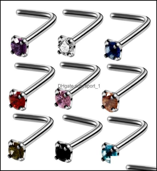 

rings body jewelrystainless steel cz crystal heart ball nose studs retainer pin l shape 2mm nostril zircon piercing jewelry drop4359343, Silver