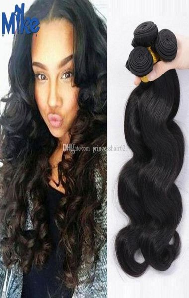 

mikehair body wave human hair whole brazilian wavy hair extensions 3 bundles soft peruvian indian malaysian hair bundles5756165, Black