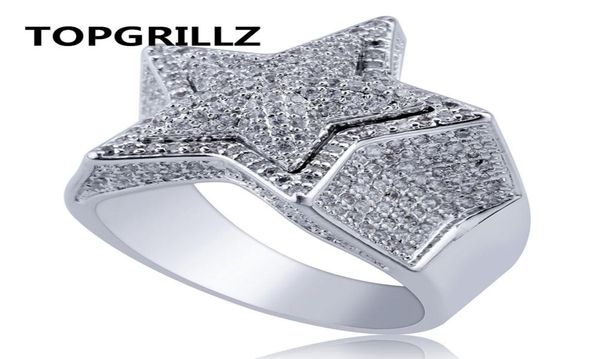 

rillz hip hop five star rings men39s gold silver color iced out cubic zircon jewelry ring gifts5683520