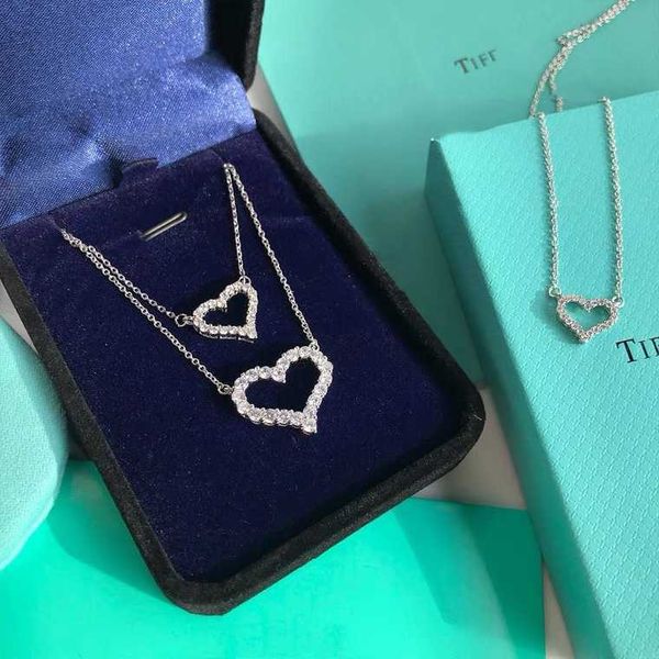 

high version love necklace female 925 sterling silver full diamond hollow large peach heart simple student light luxury tiffay classic colla