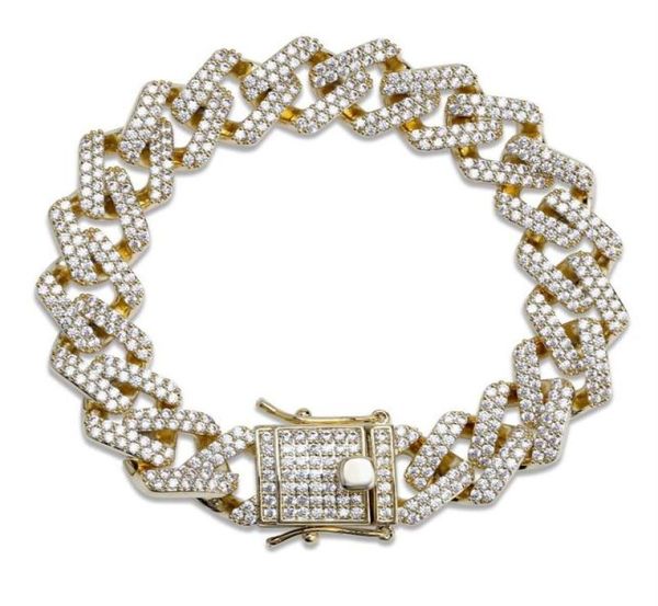 

straight edge cuban link chain bracelet tennis gold silver iced out cubic zirconia hiphop men jewelry279z8447228, Golden;silver