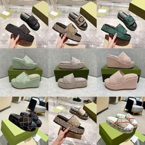 

women jumbo slides platform slipper muticolor linen fabric sandal mid-heel rubber bottom wedges beige light pink canvas g slippers with nsd, Black