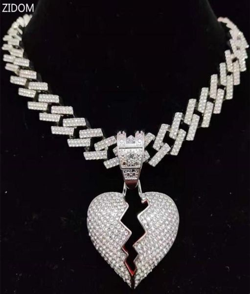 

men women hip hop iced out bling heart pendant necklace with 13mm rhombus cuban chain hiphop necklaces fashion jewelry gifts6550392, Silver