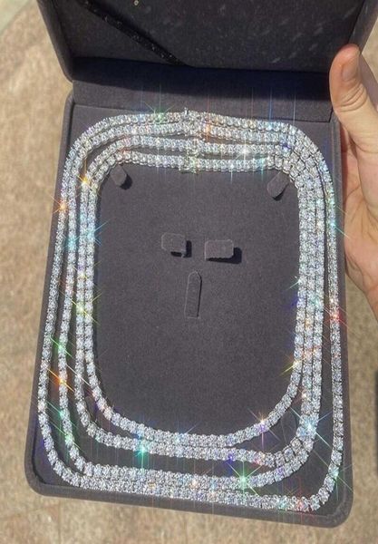 

luxury hip hop jewelry iced out 925 sterling silver vvs moissanite diamond cluster tennis chain necklace8960559