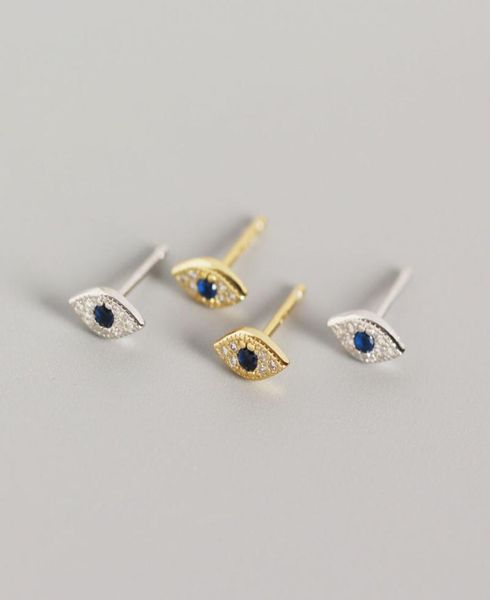 

100 real 925 sterling silver stud earring mini zircon blue eyes evil eyes small earrings women fine jewelry gifts yme5294884401, Golden;silver