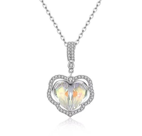 

crystals sterling silver pendant necklaces pave double layer with gift box8983335