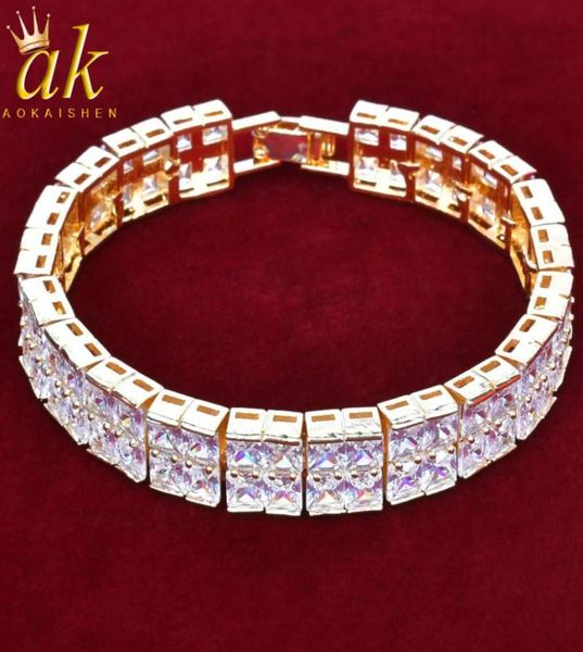 

2 rows baguette zircon tennis chain bracelet gold color copper men039s charms hip hop fashion jewelry4392050, Golden;silver