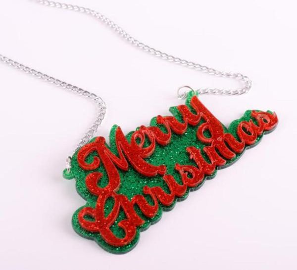 

acrylic glitter merry christmas letter pendant necklace for women man chain girls kids trendy jewelry cute accessories18862262177594, Silver