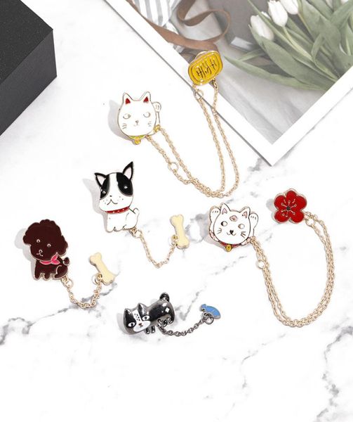

cat ball fish dog bone brooches cactus potted plant steamship animal chain tassel pins badges for kids cartoon jewelry8550165, Gray