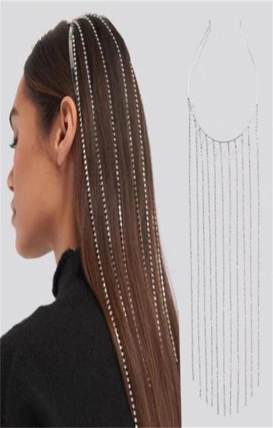 

full rhinestone long tassel crystal headband headpiece for women bijoux hair hoop head chain accessories wedding hairband party je5451157, Silver