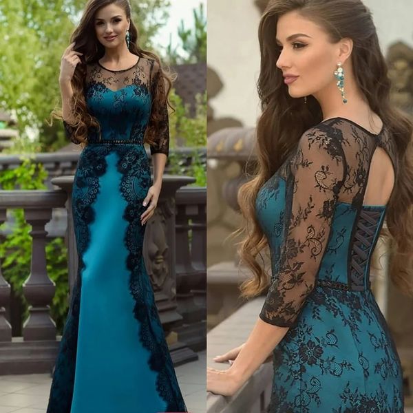 

mermaid lace mother of the bride dresses long sleeves plus size jewel neck wedding guest dress satin floor length evening gowns, Black;red
