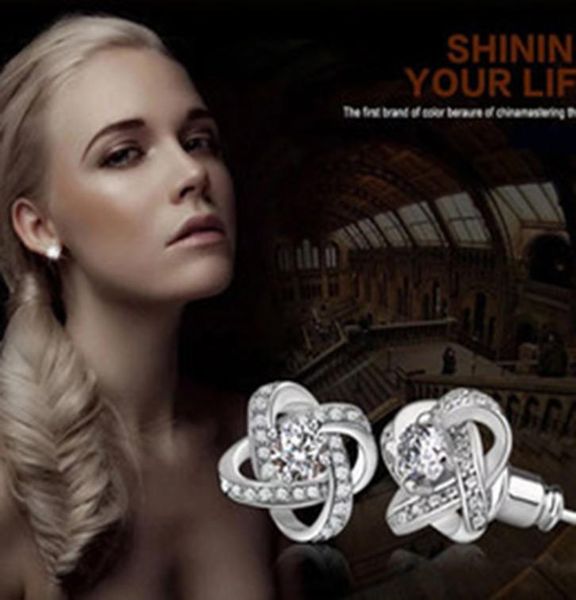 

fashion lady women 925 silver plated ear stud zircon crystal rhinestone earring clovers zircon earrings for women ear jewelry6077205, Golden
