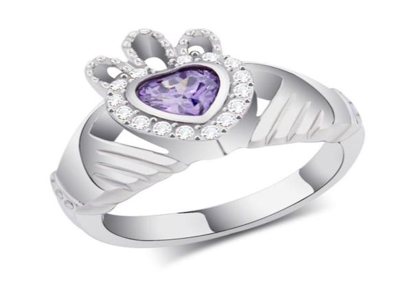 

promise love rings engagement wedding jewelry claddagh ring pink purple clear 3 color rhinestone3608354, Golden;silver