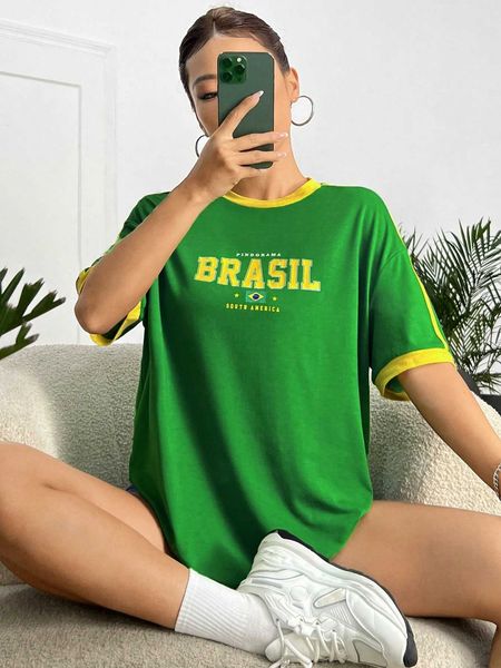 

women's fashion t-shirt letter graphic shoulder ringer, White