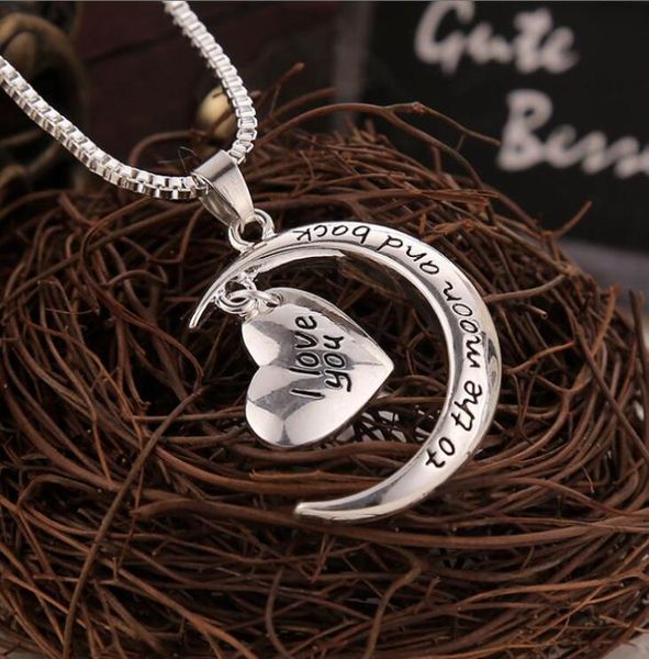 

i love you to the moon and back pendant necklace heart jewelry mother day gift whole fashion jewelry6152701, Silver