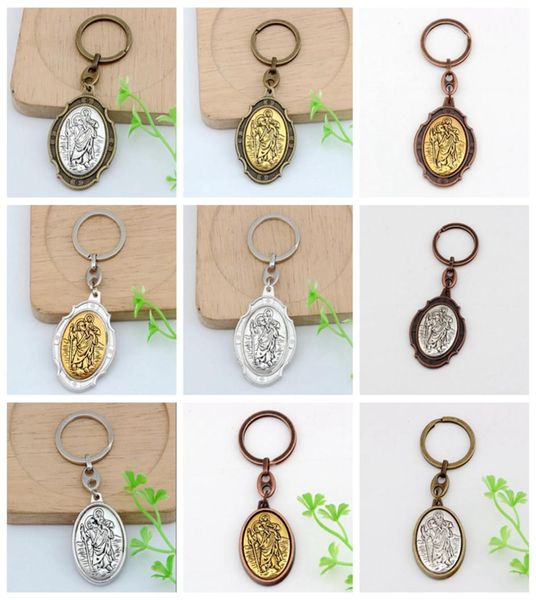 

12pcs st chriser key rings medal the automobile2 inch large automobile travel protection keychain1590497, Slivery;golden