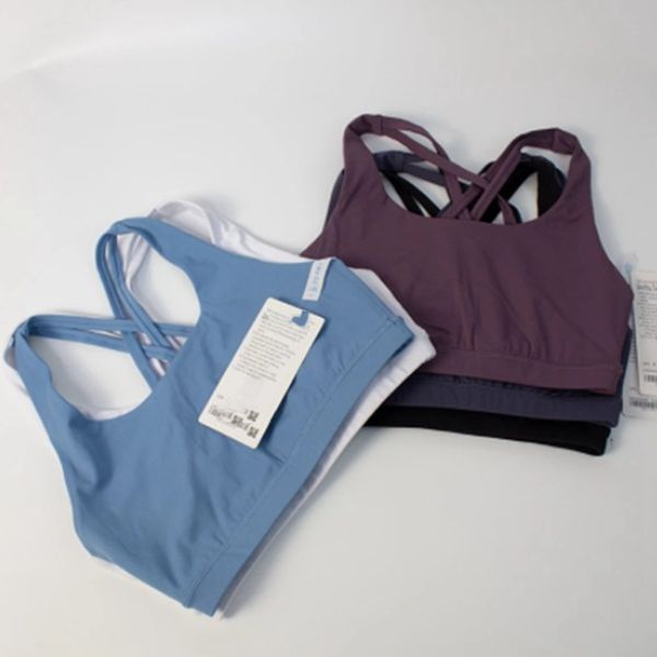 

lul-88 fitness bra women gym tank butter soft cross back yoga vest athletic high impact brassiere with chest pad