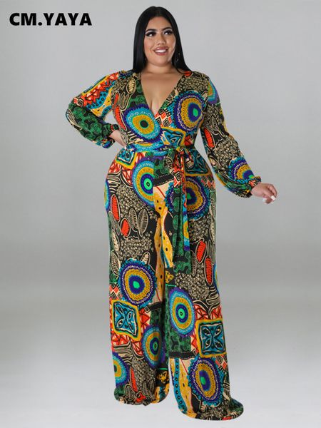 

women's plus size jumpsuits rompers cm.yaya plus size women paisley black hole curve long sleeve wrap vneck jumpsuit street party set o