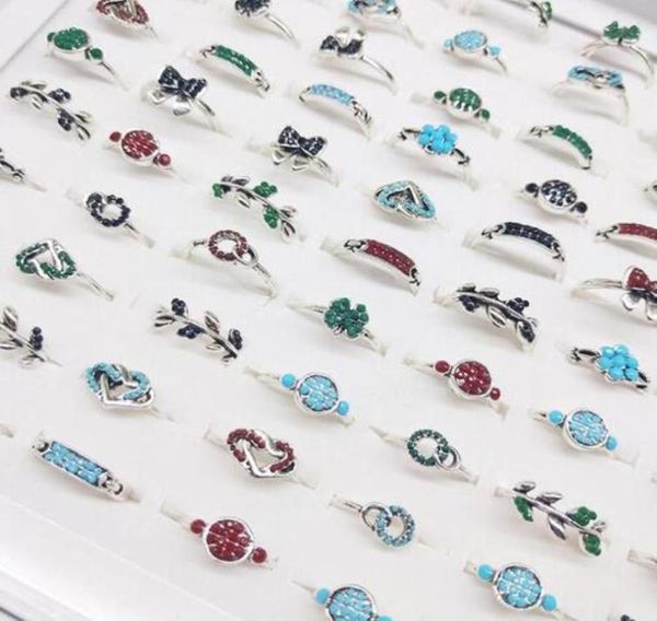 

band rings jewelry whole lots job 20pcs color crystal rhinestone sier plated women ring engagement wedding party gift fashion drop7670754, Silver