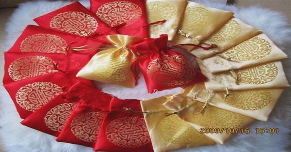 

small silk brocade packaging bags for jewelry storage chinese lucky drawstring christmas wedding party favor pouch gold candy gift6330336, Pink;blue