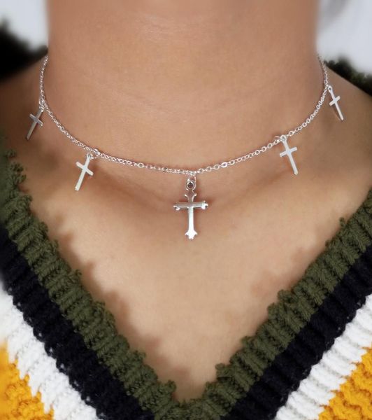 

silver color cross necklaces pendants for women choker clavicle chain jewelry femme bijoux collares3693242