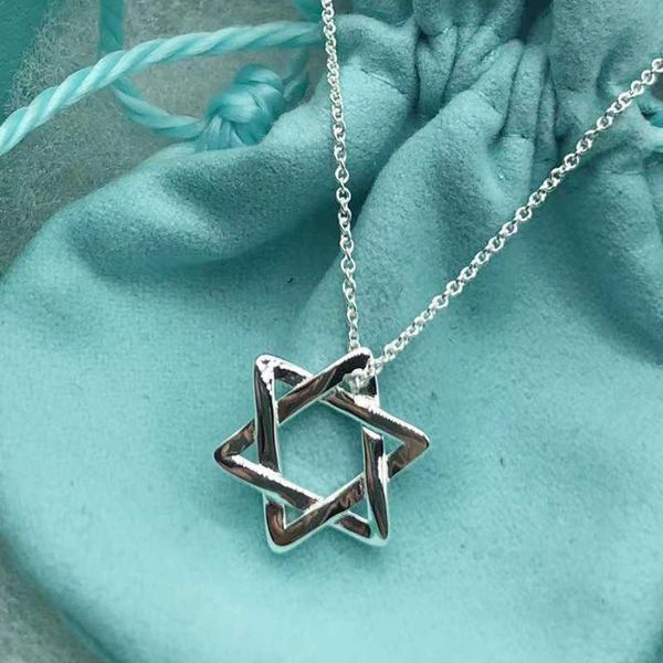

high version tiffay s925 sterling silver women's smooth-faced six-star necklace hexagonal hollow pendant fashion light luxury collarbon