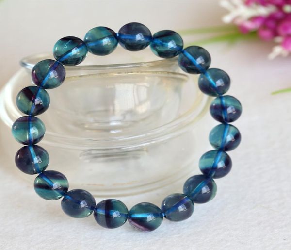 

natural purple blue fluorite cornucopia smooth round finished stretch bracelets beads 10mm 043874808633, Black