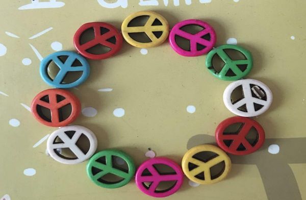 

turquoise peace sign natural stone stretch bracelet colorful peace logo stretch bracelet mixed colors7499608, Black