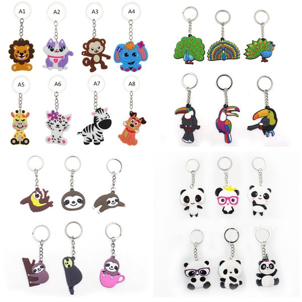 

pvc cartoon animal keychain jungle animals keyring panda sloth peacock alpaca shape key ring holder charm cute trinket fashion bag pendant g, Blue